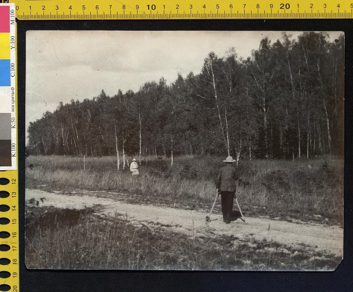 Л.Н. Толстой и фотограф Т. Тапсель около леса
