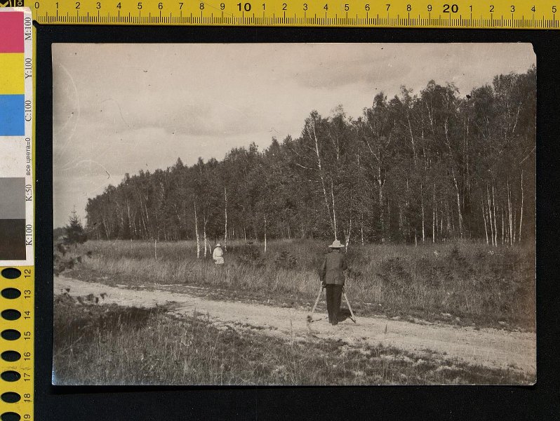 Л.Н. Толстой и фотограф Тапсель у опушки леса